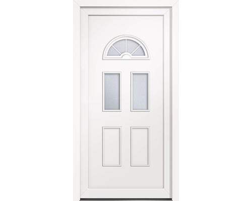 Biele dvere so sklenenými vložkami a rámom