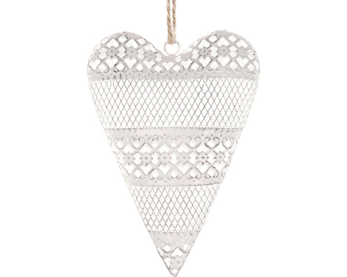 Srdce kovové antik biele Dekoratívne kovové srdce so šnúrkou na zavesenie