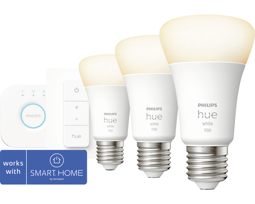 Štartovacia sada Philips HUE 8719514289130 - Bridge+stmievač+3x LED žiarovka HUE White A60 9,5 W/75 W 1100lm 2700K - kompatibilná so SMART HOME by hornbach Sada žiaroviek Philips Hue White s diaľkovým ovládaním a mostíkom