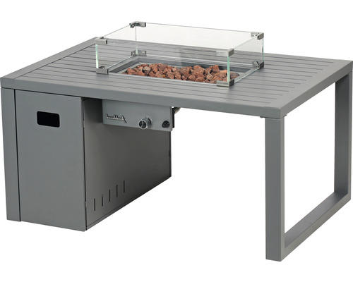 Plynový ohnivý stôl Buschbeck so skleneným nadstavcom a lávovými kameňmi