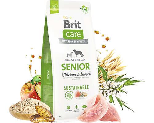 Brit Care Senior krmivo pre psov s kuracím mäsom a hmyzom v 12-kilogramovom balení