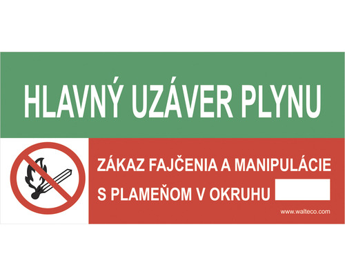 Výstražná tabuľka Hlavný uzáver plynu Zákaz fajčenia 75 x 150 mm