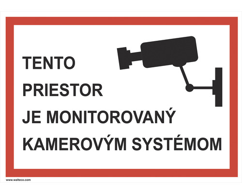Výstražná tabuľka Tento priestor je monitorovaný kamerovým systémom 210 x 297 mm Znamenie bezpečnostnej kamery