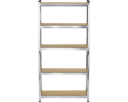Regál s piatimi drevenými policami a kovovým rámom