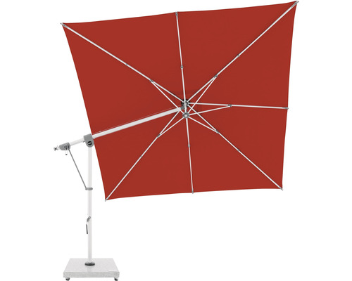 Štvorcový slnečník s bielym rámom a podstavcom