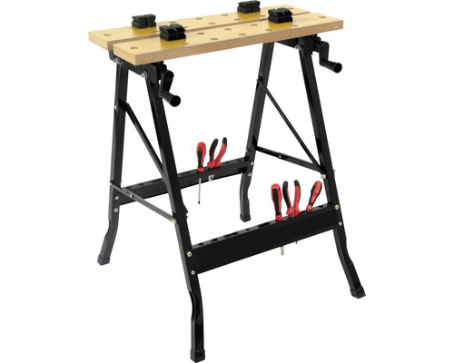 Pracovný stôl so zverákmi a odkladacou plochou na náradie