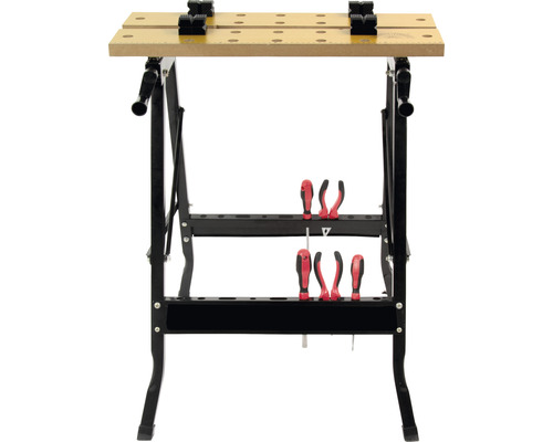 Pracovný stôl so svorkami a odkladacou plochou na náradie