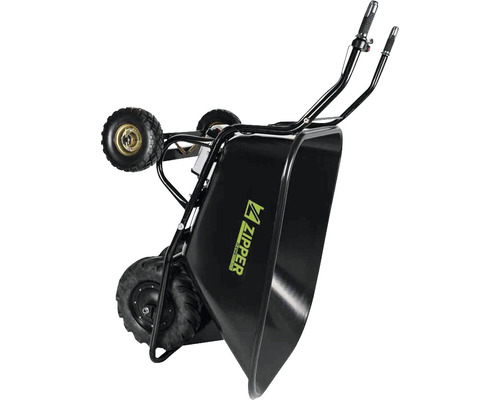 Čierny motorový fúrik s tromi kolesami a logom Zipper