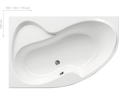 Rohová vaňa s dĺžkou 150, 160 alebo 170 cm a šírkou 105 cm
