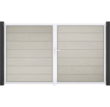 Dvojkrídlová brána s horizontálnymi panelmi a bielym rámom