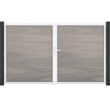 Dvojitá drevená brána s kovovým rámom do záhrady