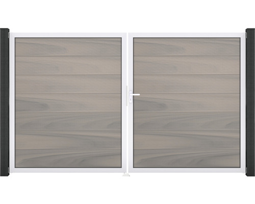 Dvojitá drevená brána s kovovým rámom do záhrady