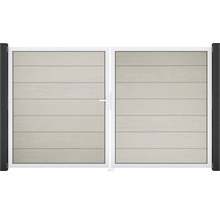 Dvojkrídlová brána s vodorovnými panelmi a bielym rámom