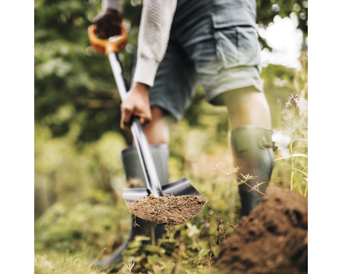 Osoba kope zeminu rýľom v záhrade.