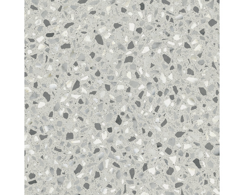 Detailný pohľad na dlaždicu s dizajnom terazzo s rôznymi kamennými prvkami