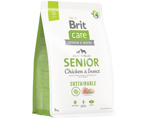 Granule pre psy Brit Care Dog Sustainable Senior 3 kg Brit Care Senior suché krmivo pre psov s kuracím mäsom a hmyzom v 3 kilogramovom balení