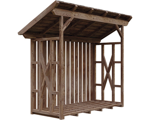 Drevený prístrešok na drevo so strechou