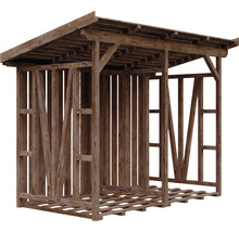 Drevený sklad dreva so strechou na skladovanie palivového dreva