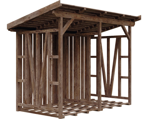 Drevený sklad dreva so strechou na skladovanie palivového dreva