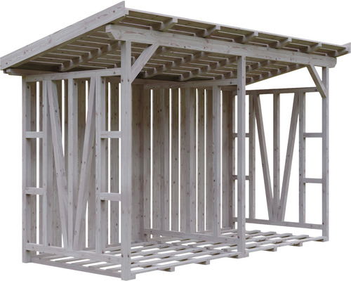 Drevený prístrešok na drevo so strechou