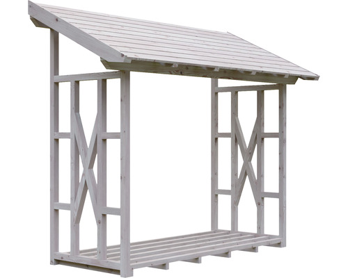 Drevený prístrešok na drevo so strechou