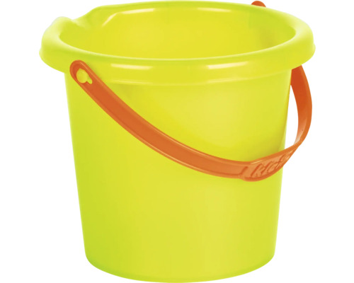 Žlté plastové vedro s oranžovou rúčkou