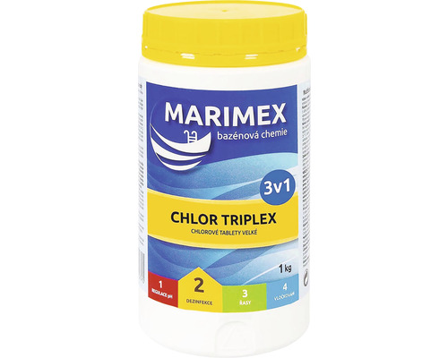 Bazénová chémia chlórové tablety veľké MARIMEX Chlor Triplex 3v1 1 kg Marimex Chlor Triplex 3 v 1 chlórové tablety, 1 kg, na údržbu bazéna