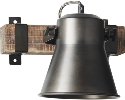 Nástenné svietidlo s drevenou základňou a kovovými prvkami