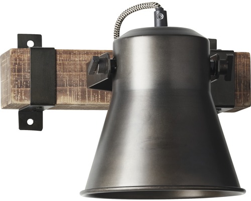 Nástenné svietidlo s dreveným držiakom a kovovým tienidlom