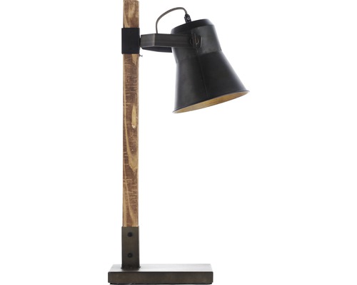 Stolná lampa s drevenou základňou a kovovým tienidlom