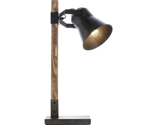 Stolná lampa s drevenou základňou a kovovým tienidlom