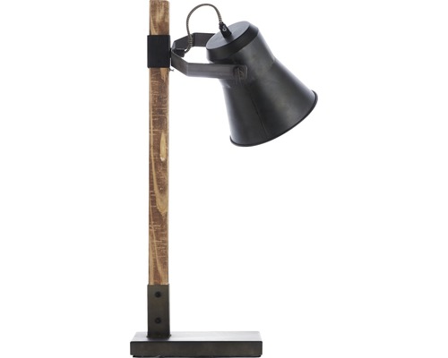 Stolná lampa s drevenou základňou a kovovým tienidlom