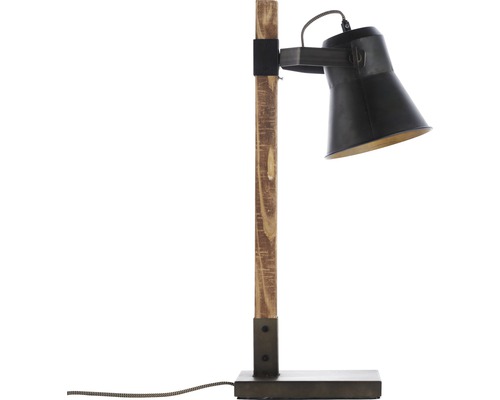 Stolná lampa s drevenou nohou a kovovou základňou