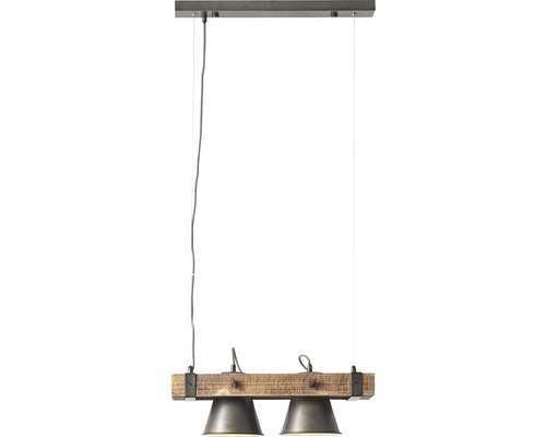 Závesná lampa s dvoma svetlami, drevo a kov