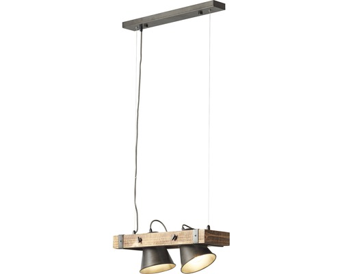 Závesná lampa s dvoma bodovými svetlami na drevenom tráme