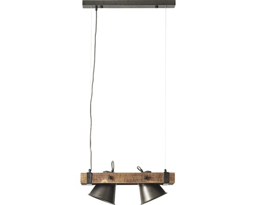 Závesná lampa s dvoma bodovými svetlami a dreveným trámom
