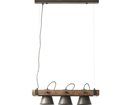 Závesná lampa s tromi svetlami a dreveným trámom