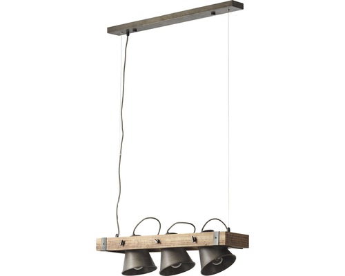 Závesné svietidlo s tromi tienidlami a drevenými detailmi