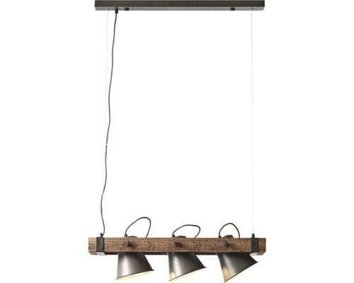 Závesná lampa s tromi svetlami a dreveným nosníkom