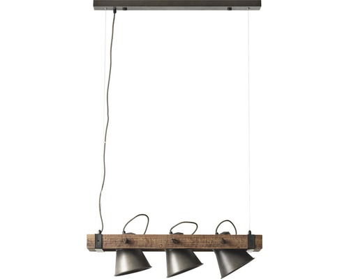 Závesné svietidlo s tromi reflektormi na drevenom tráme