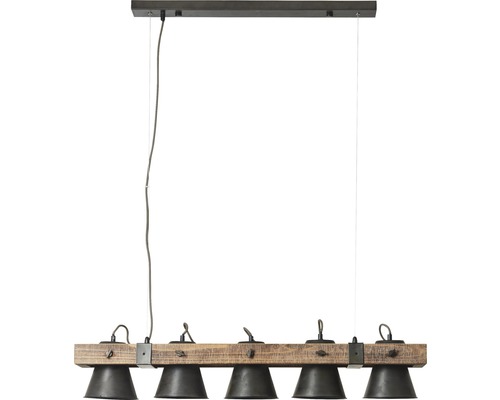 Závesné svietidlo s drevom a piatimi tienidlami
