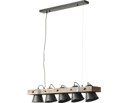 Závesná lampa s piatimi svetlami a dreveným trámom