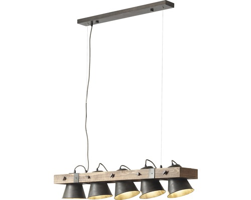 Závesné svietidlo s piatimi svetlami a drevenými detailmi