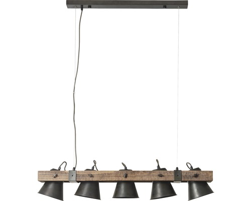 Závesná lampa s piatimi svetlami z dreva a kovu