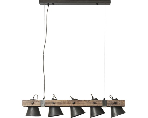 Závesná lampa s piatimi svetlami na drevenom tráme
