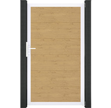 Záhradná bránka s dreveným efektom a bielym rámom