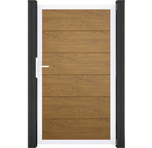 Záhradná bránka s vodorovnými drevenými panelmi a kľučkou