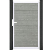 Záhradná bránka so vzhľadom dreva a bielym rámom