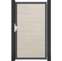 Záhradná bránka s dreveným vzhľadom a rukoväťou