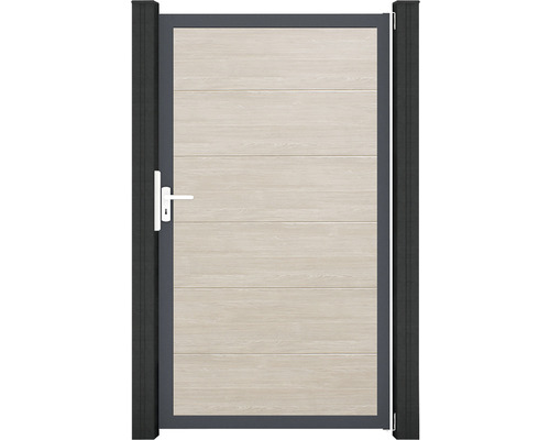 Záhradná bránka s dreveným vzhľadom a rukoväťou